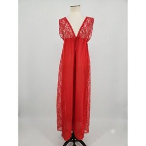 Vintage Bernette Sheer Lace Nylon Nightgown Goddess Red Negligee Vixen Small?
